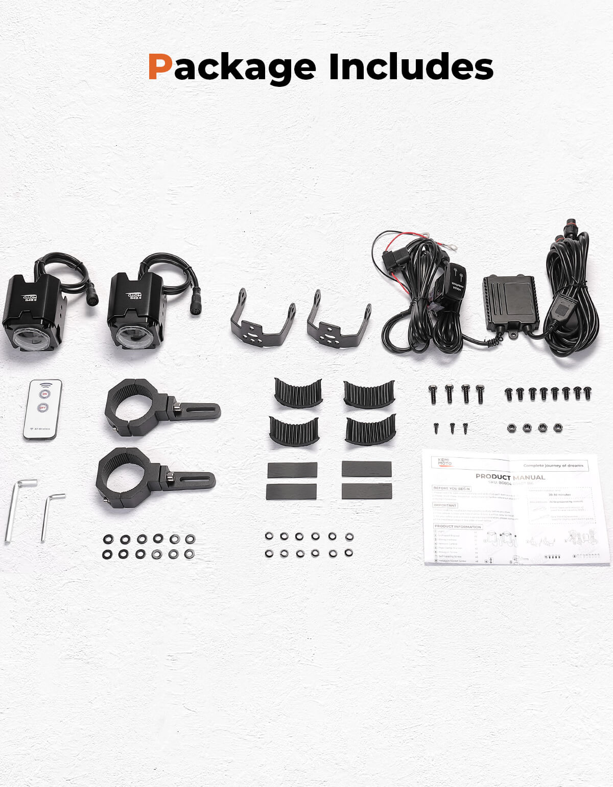 Kemimoto Spot Beam Whip Lights with 1.5"-2" Tube Clamp Kit