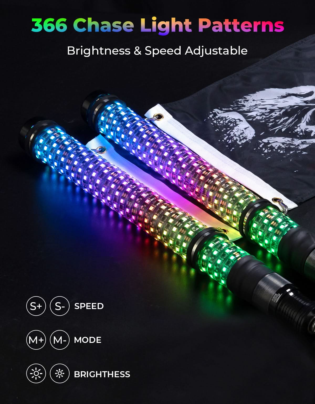 Kemimoto 2PC 1FT Fat Whip Lights Turn Signal for UTV