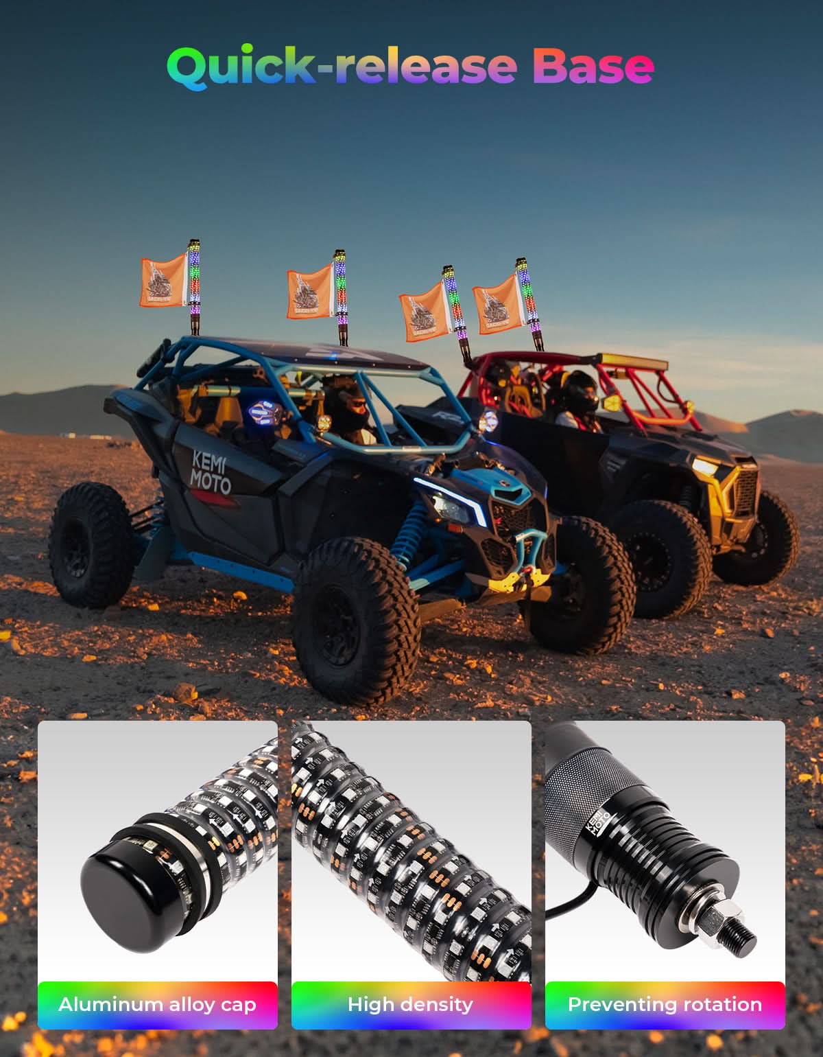 Kemimoto 2PC 2FT Fat Whip Lights Turn Signal UTV