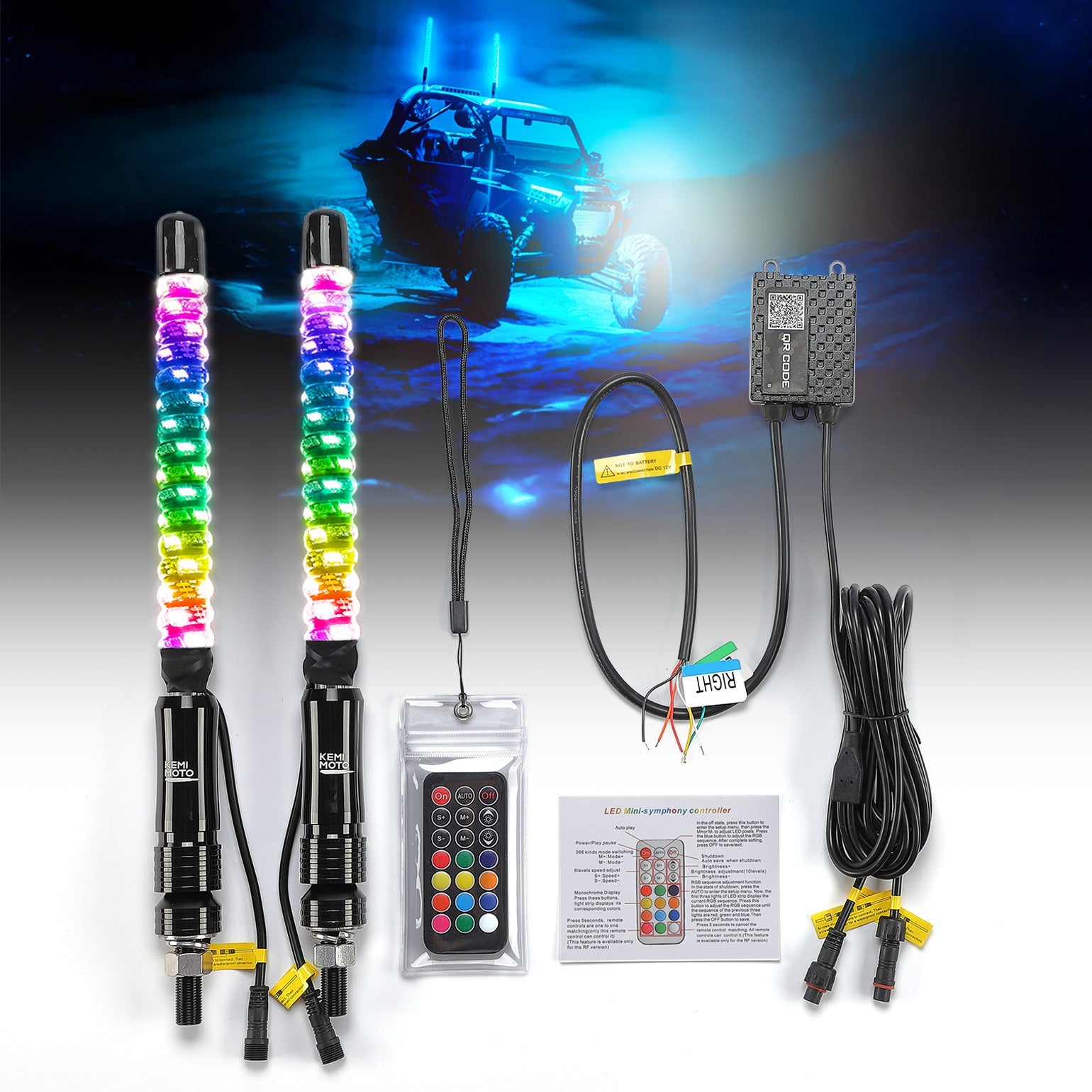 Kemimoto Spiral Whip Light Bluetooth Control UTV