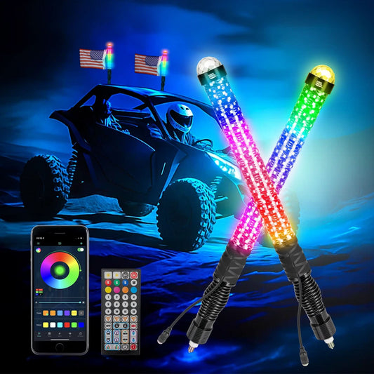 Kemimoto 2PCS 2FT LED Whip Lights RGB Spiral