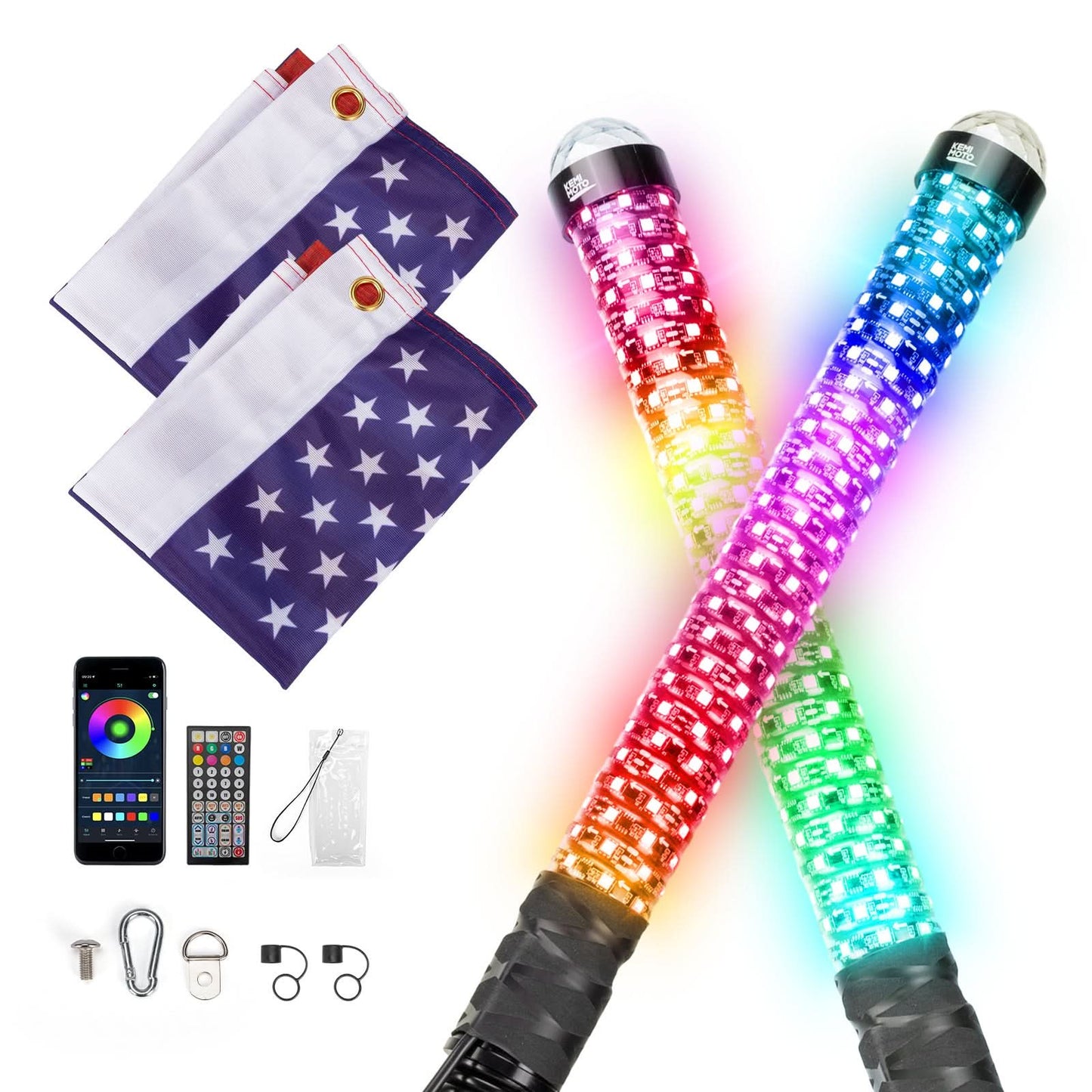Kemimoto 2PCS 2FT LED Whip Lights RGB Spiral