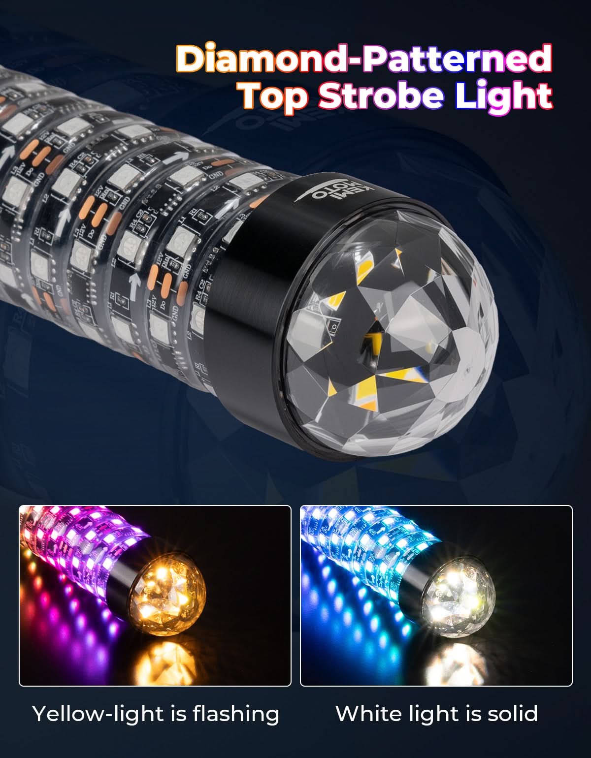 Kemimoto 2PCS 2FT LED Whip Lights RGB Spiral