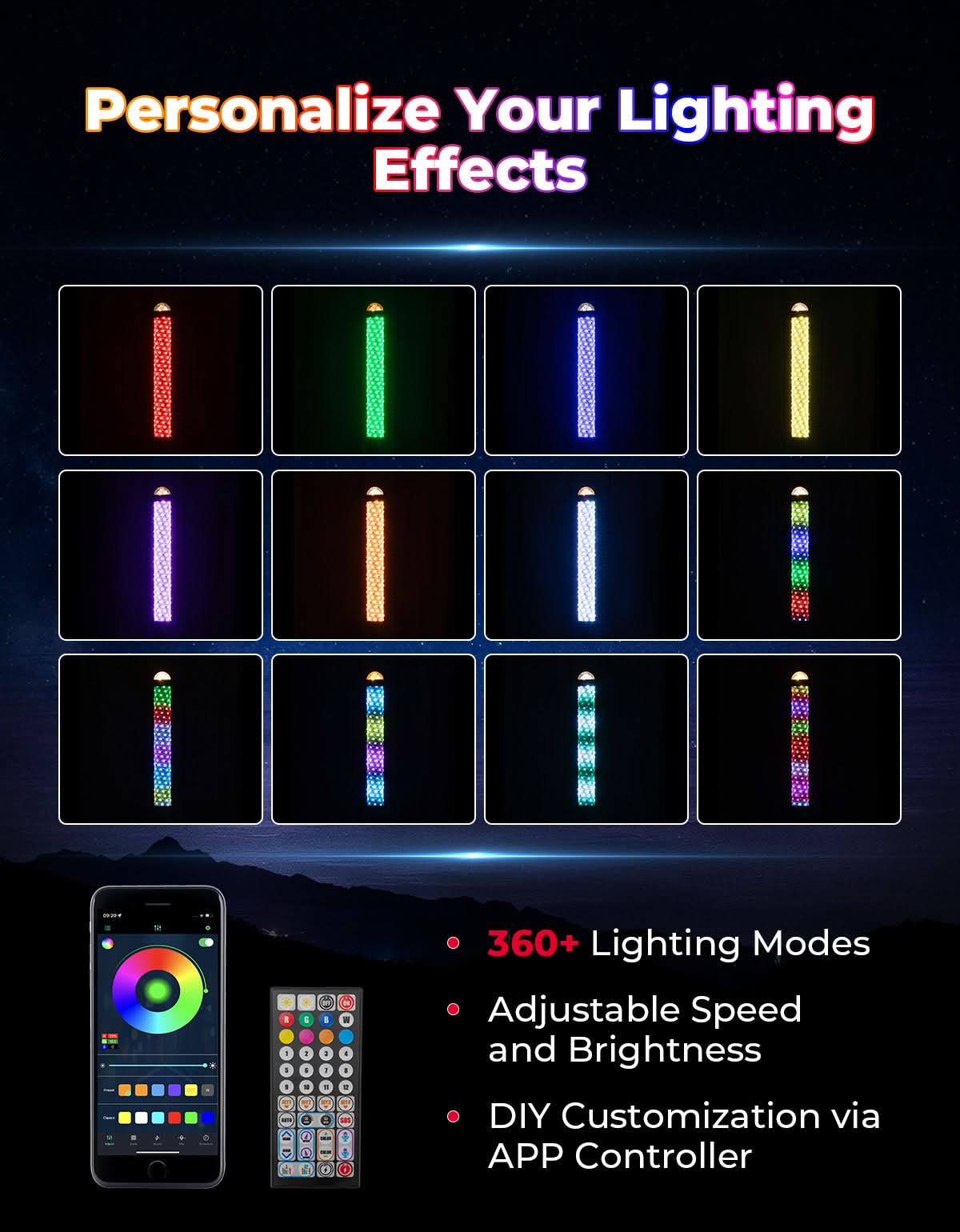 Kemimoto 2PCS 2FT LED Whip Lights RGB Spiral
