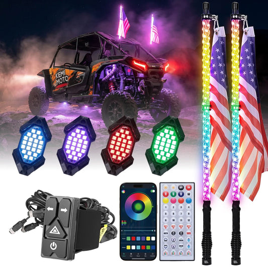 Kemimoto Universal 3FT LED Whip & Rock Lights Combo