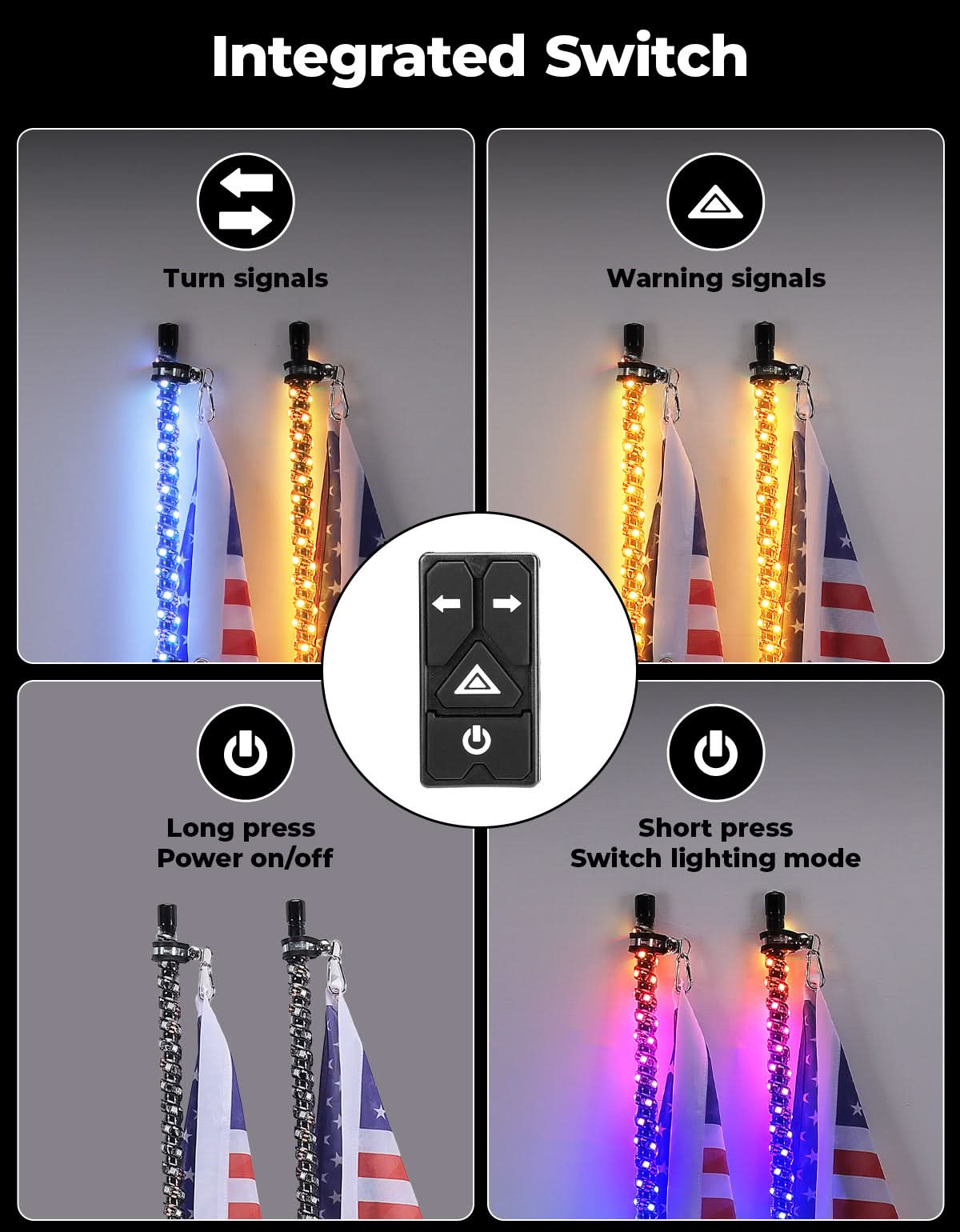 Kemimoto Universal 3FT LED Whip & Rock Lights Combo