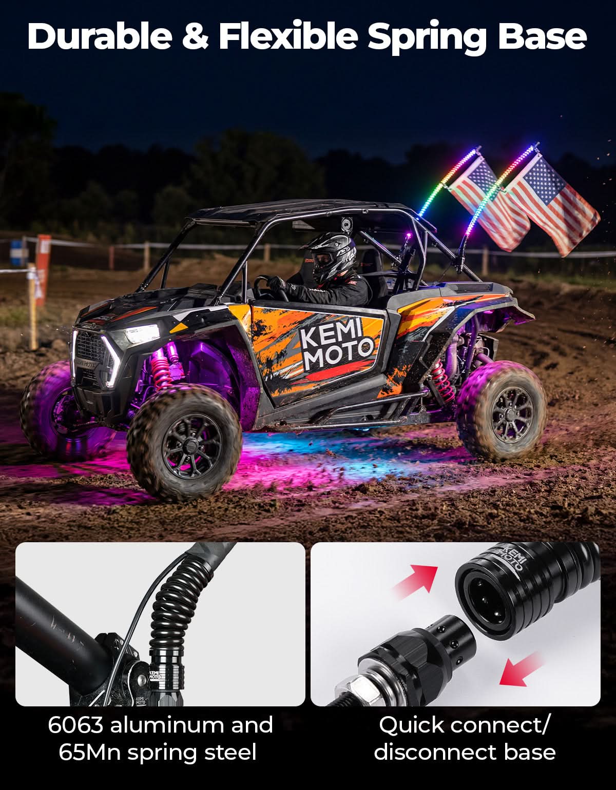 Kemimoto Universal 3FT LED Whip & Rock Lights Combo