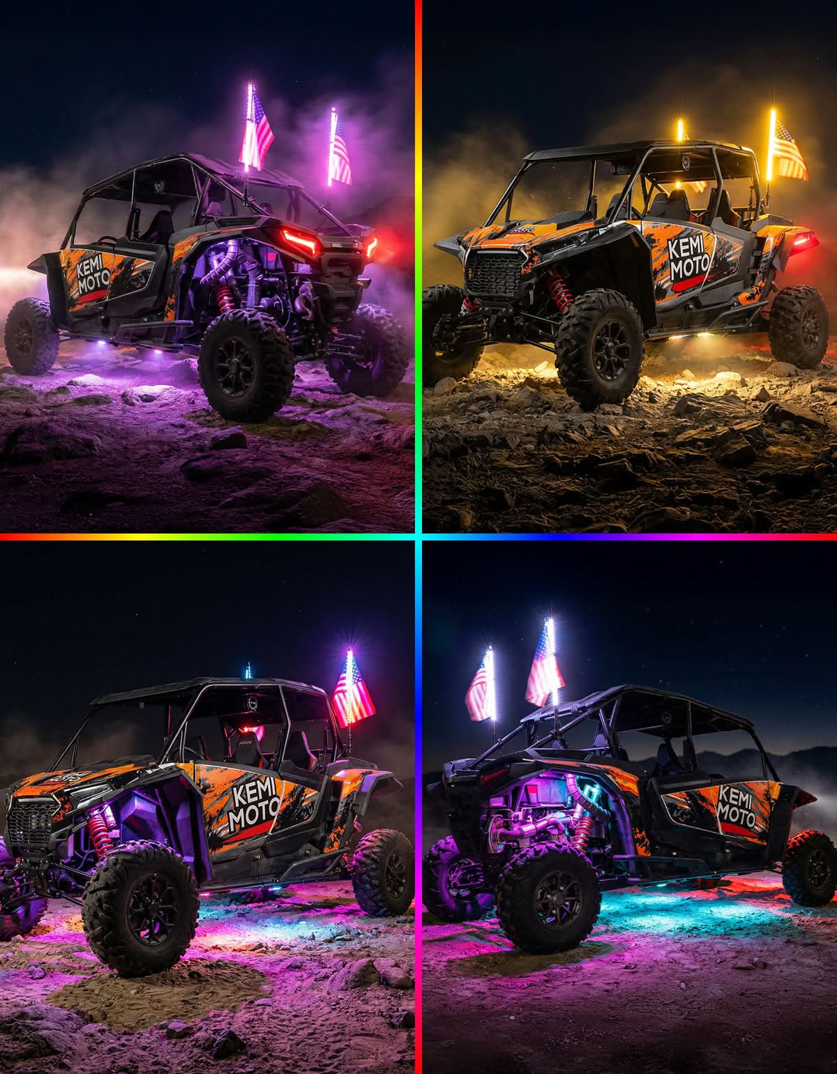 Kemimoto Universal 3FT LED Whip & Rock Lights Combo
