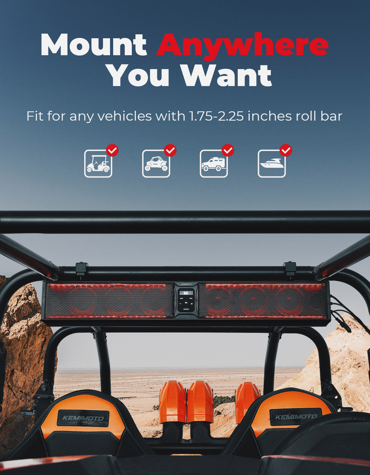 Kemimoto 33" RGB UTV Sound Bar for Can-Am Maverick