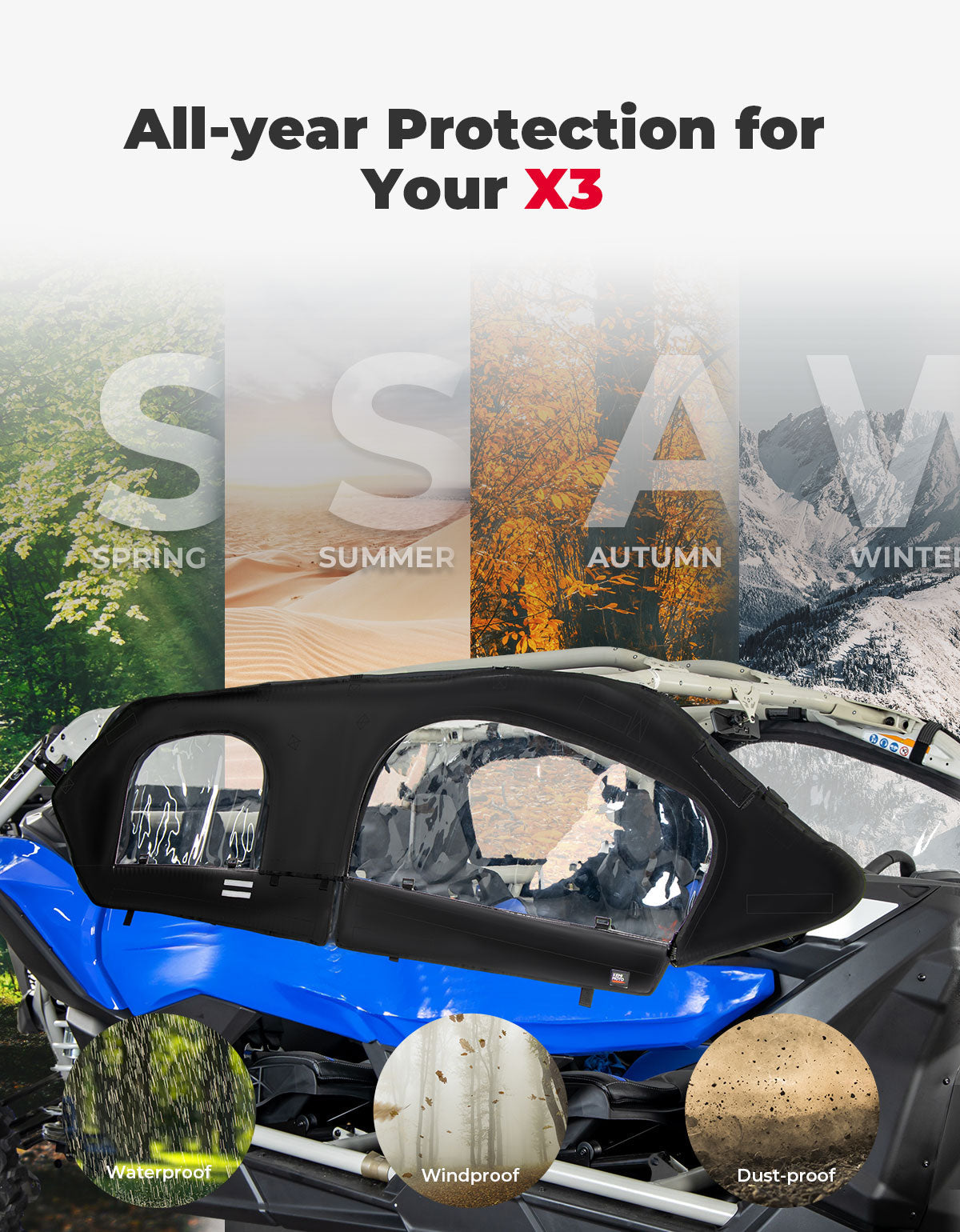 Kemimoto Soft Cab Enclosure Rear Windshield for Can‑Am Maverick X3 MAX
