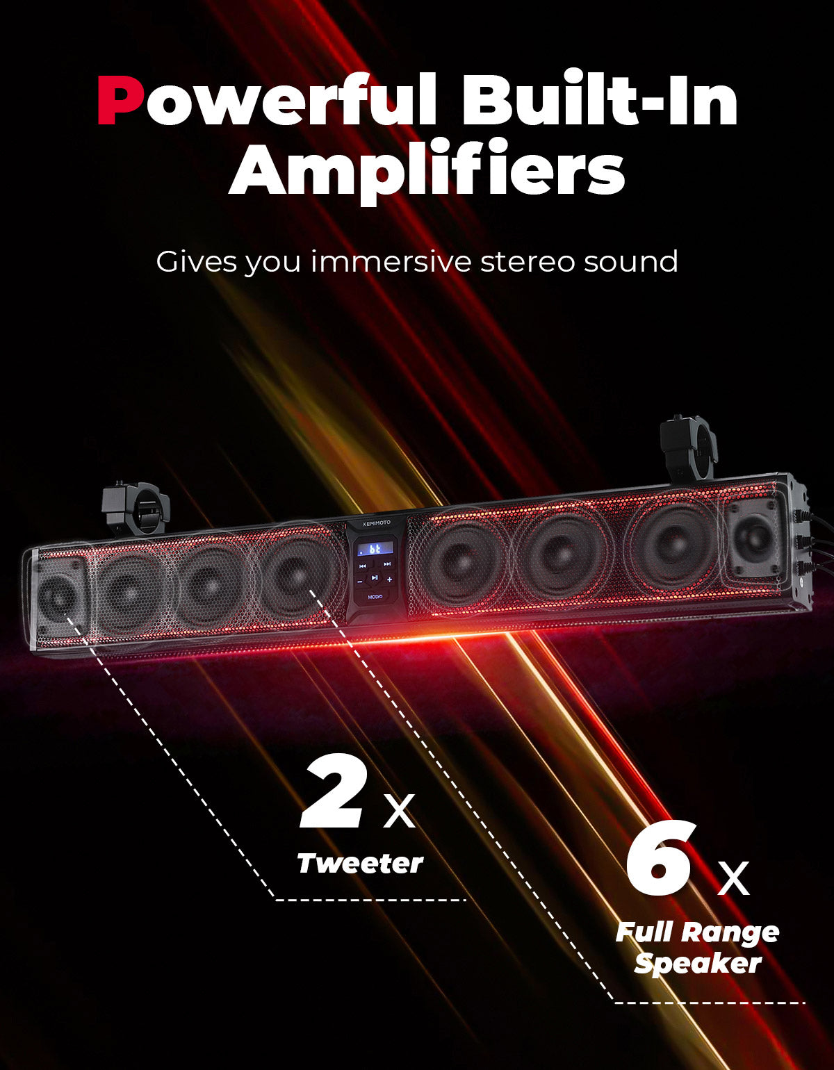 Kemimoto 33" RGB UTV Sound Bar for Can‑Am Maverick X3