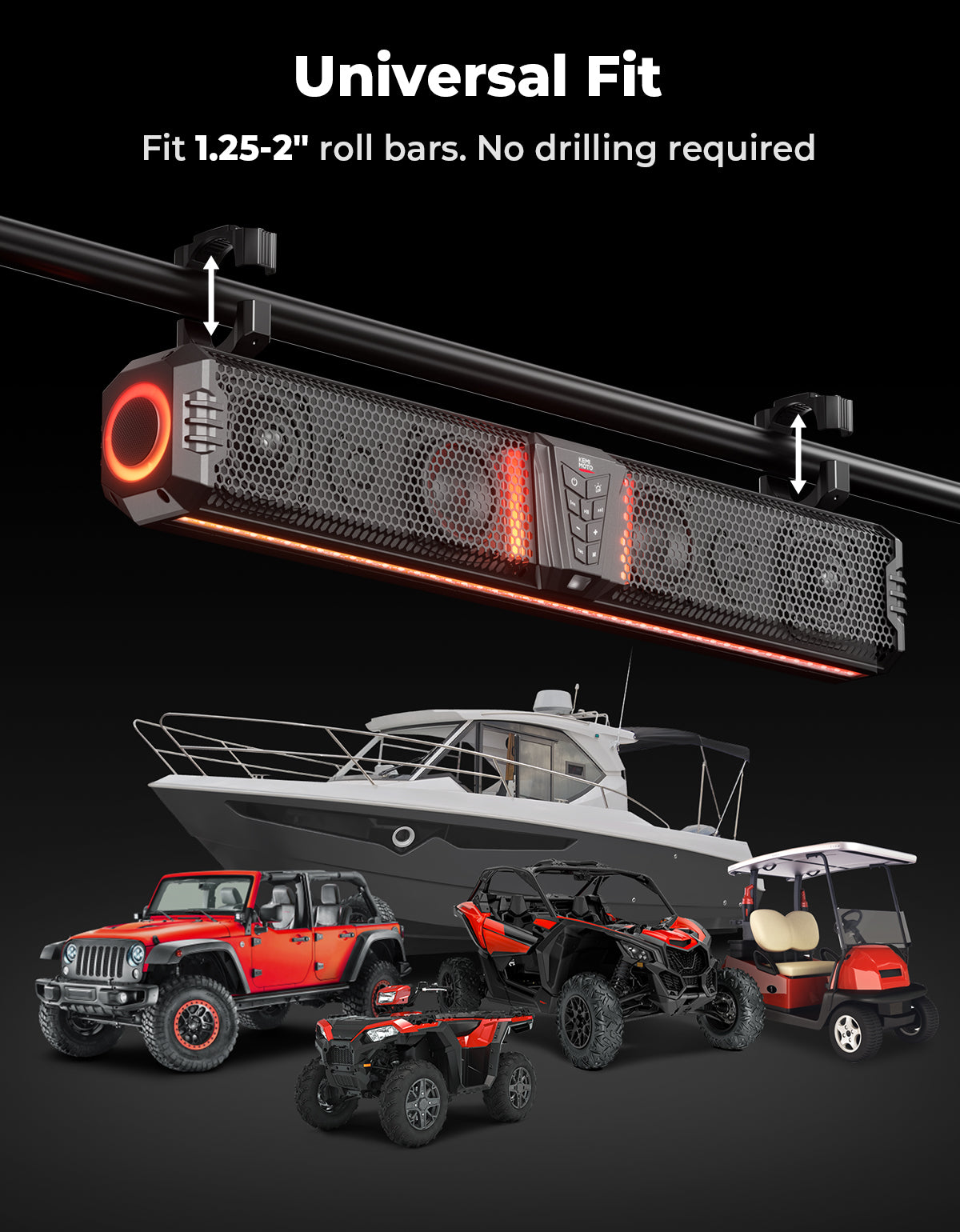 Kemimoto Midnight 80 32-Inch 6-Speaker RGB UTV Sound Bar