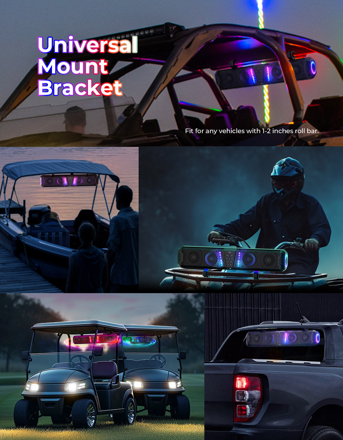 Kemimoto Midnight 60 UTV Sound Bar with 200+ Lighting Modes