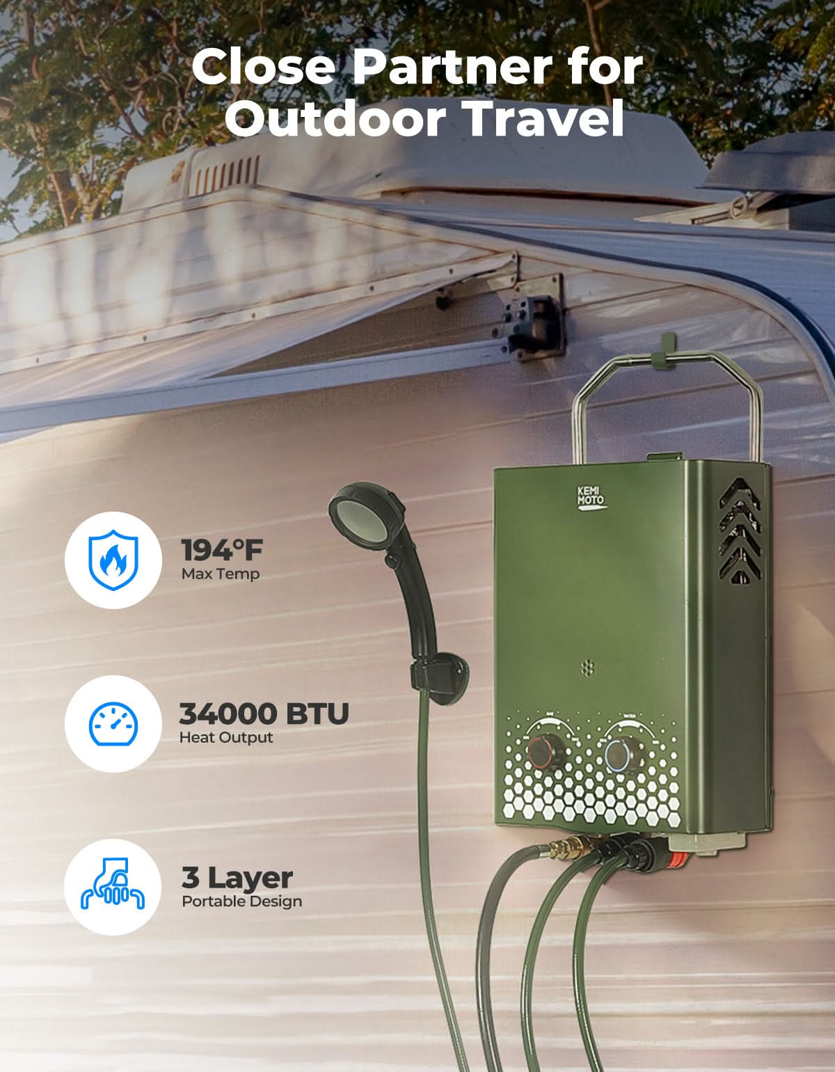 Kemimoto Outdoor Tankless Water Heater 1.32 GPM 5L