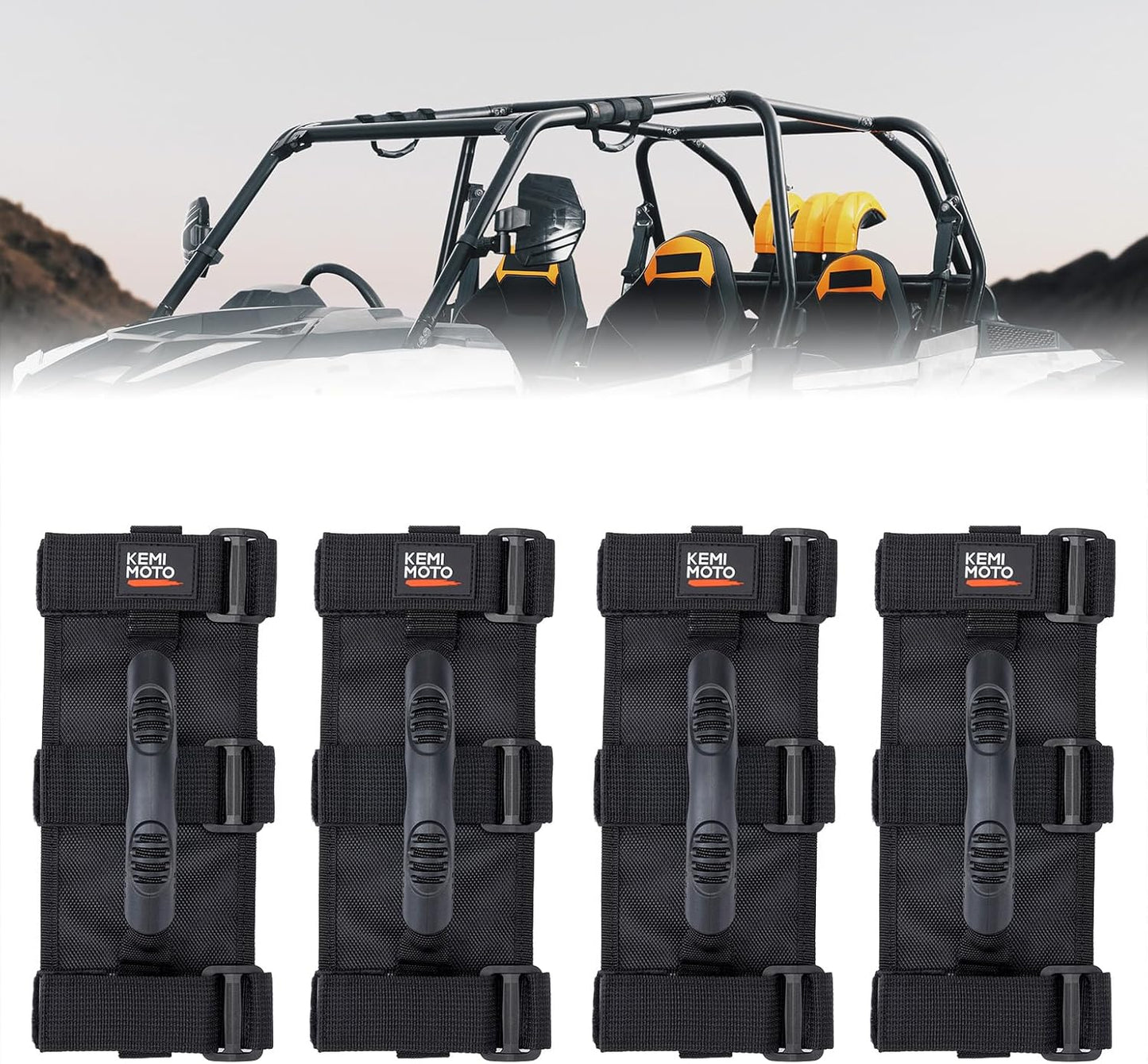 Kemimoto UTV Grab Handles 1.5-2 Inch Round Bar Cage 4 Packs