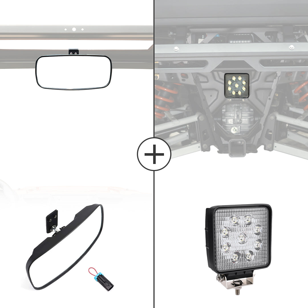 Kemimoto Rear Mirror & 40mm Wafer Light for Polaris Ranger