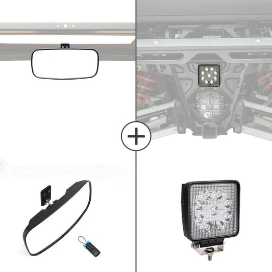 Kemimoto Rear Mirror & 40mm Wafer Light for Polaris Ranger