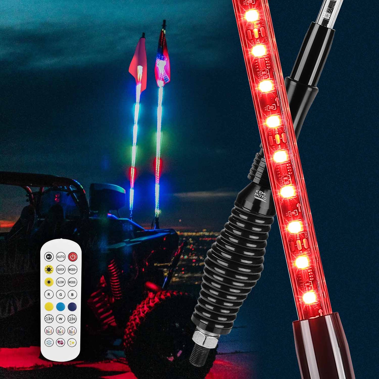 Kemimoto 5FT Whip Lights with Spring Bases