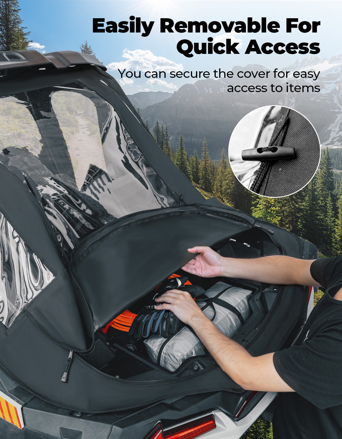 Kemimoto Extended Rear Windshield with Cargo Cover for Polaris RZR
