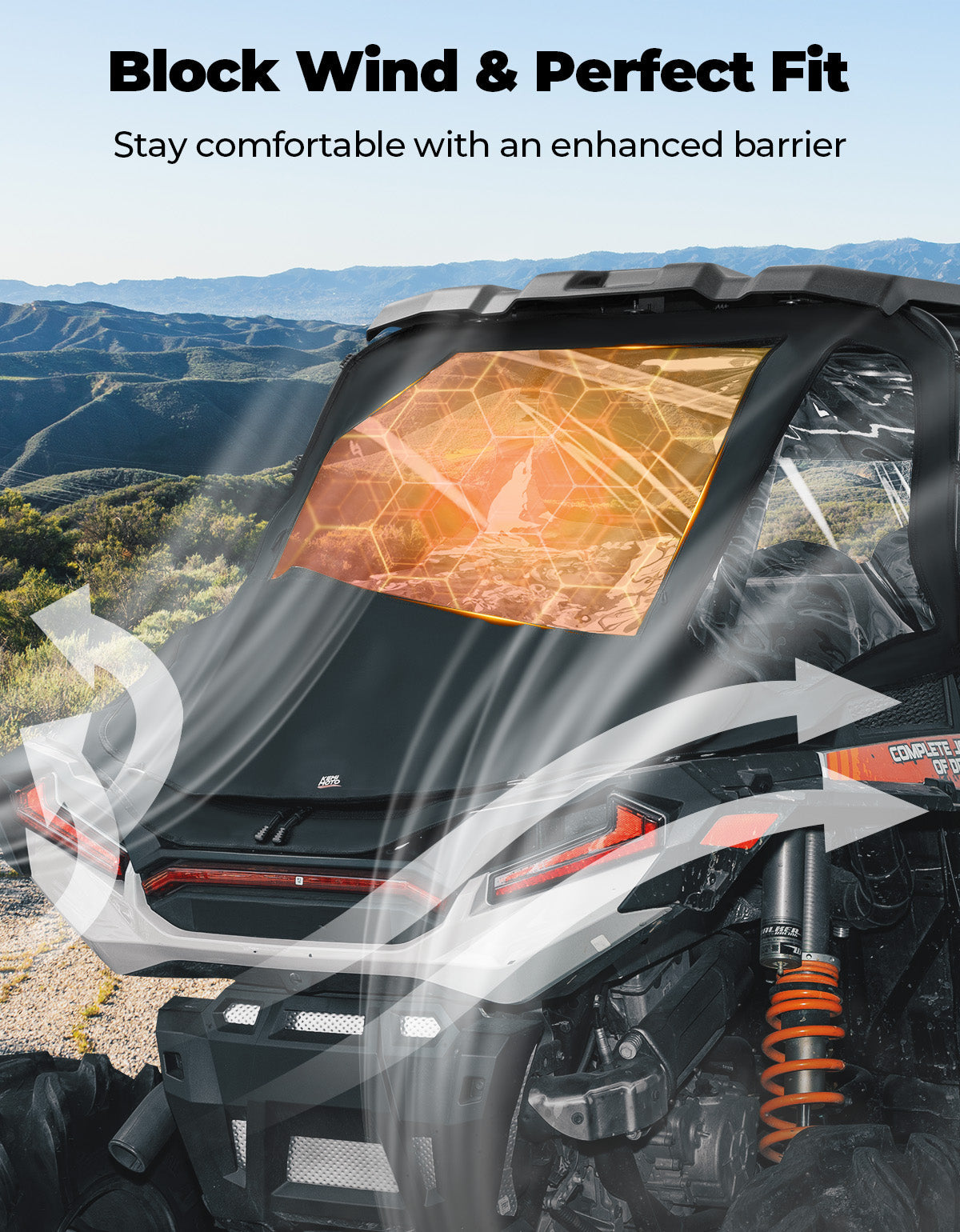 Kemimoto Extended Rear Windshield with Cargo Cover for Polaris RZR