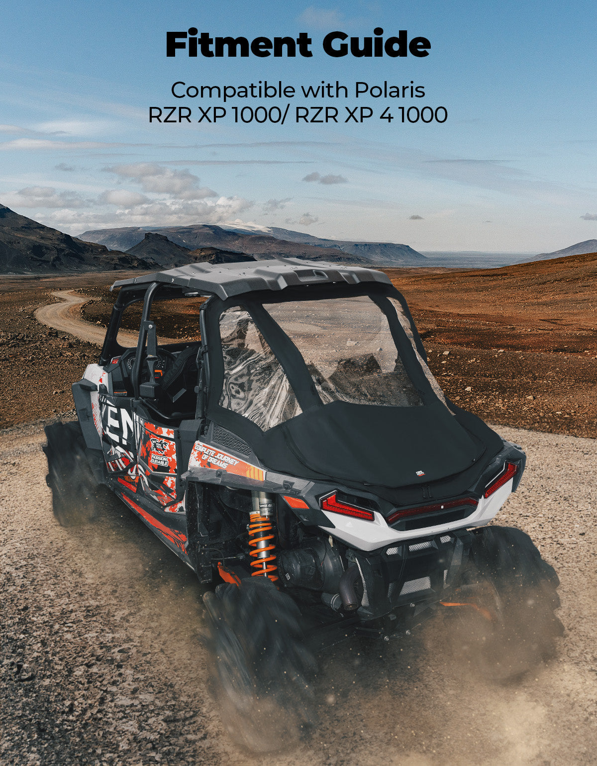 Kemimoto Extended Rear Windshield with Cargo Cover for Polaris RZR