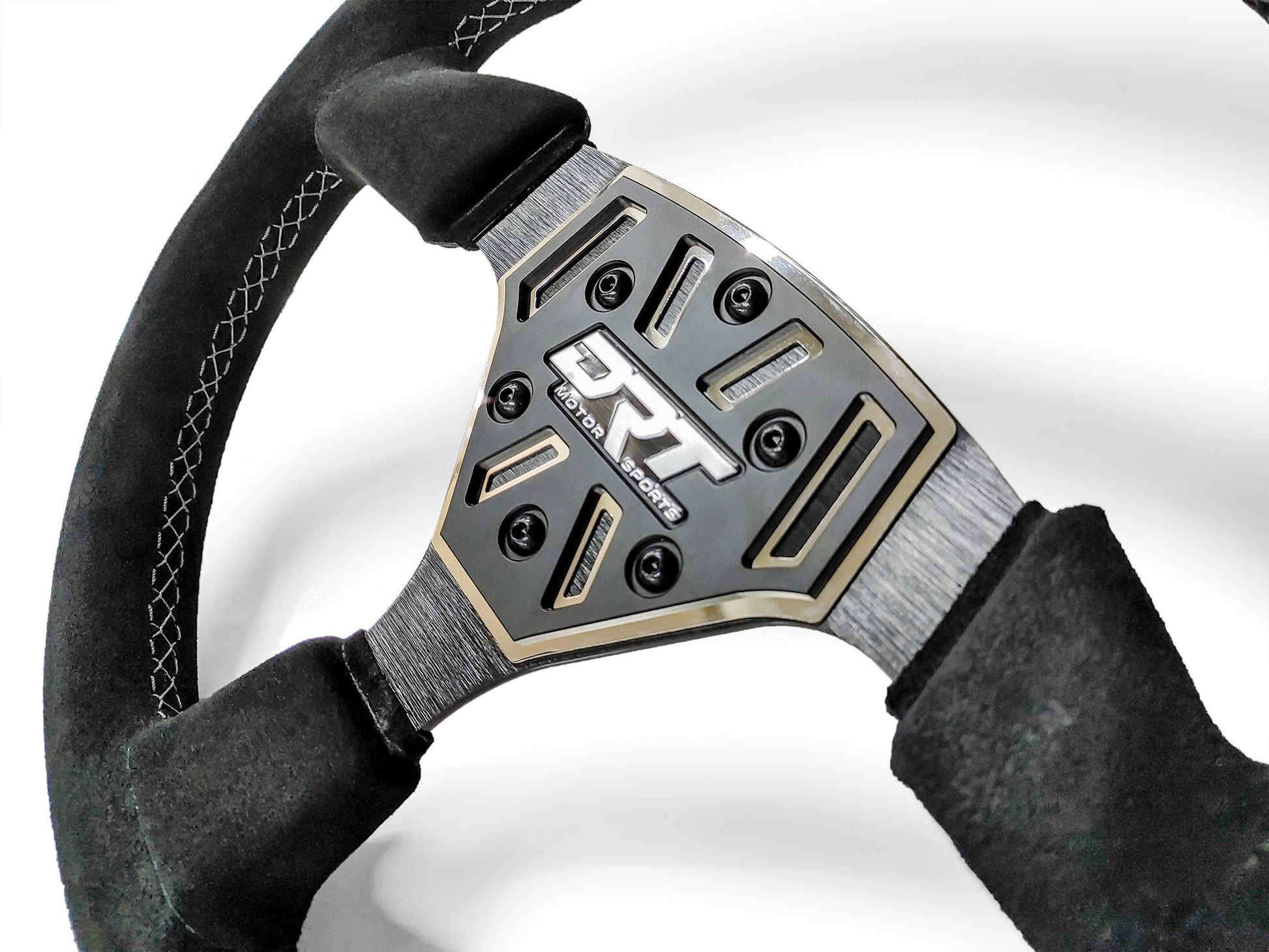 DRT Motorsports 330mm Round Leather/Suede Steering Wheel with Billet Aluminum