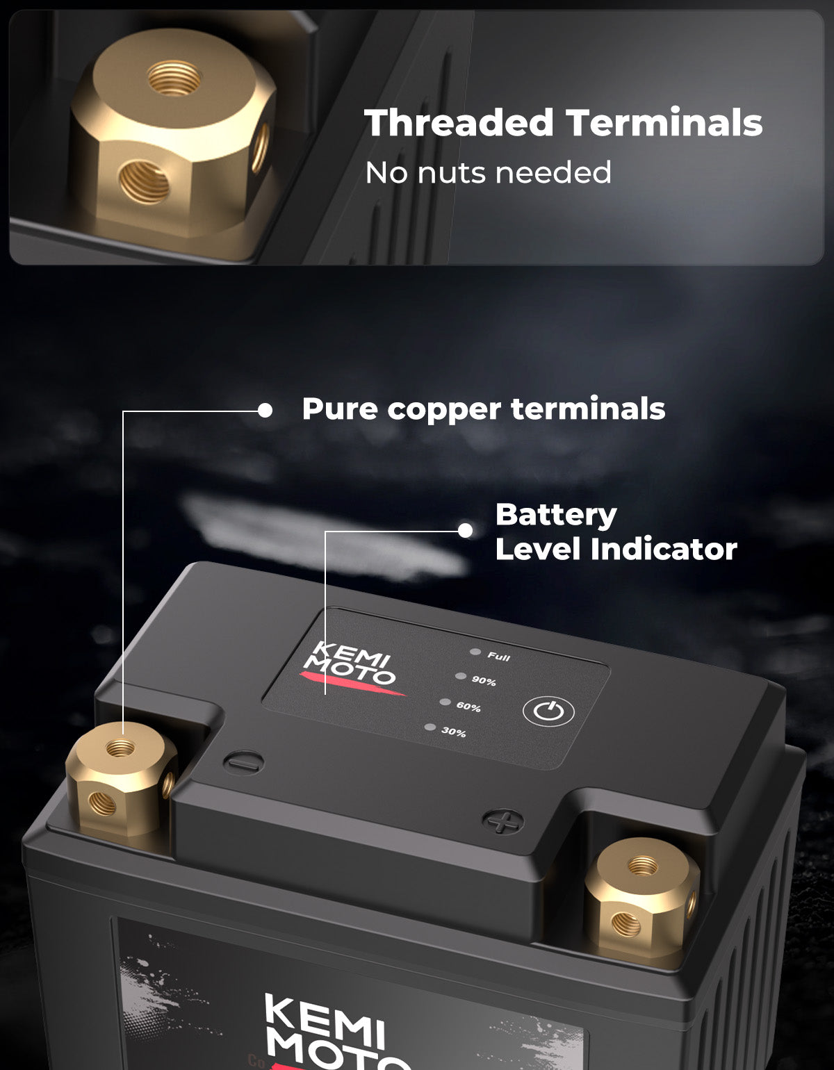 Kemimoto 12V 2.5Ah LiFePO4 Lithium Battery Universal