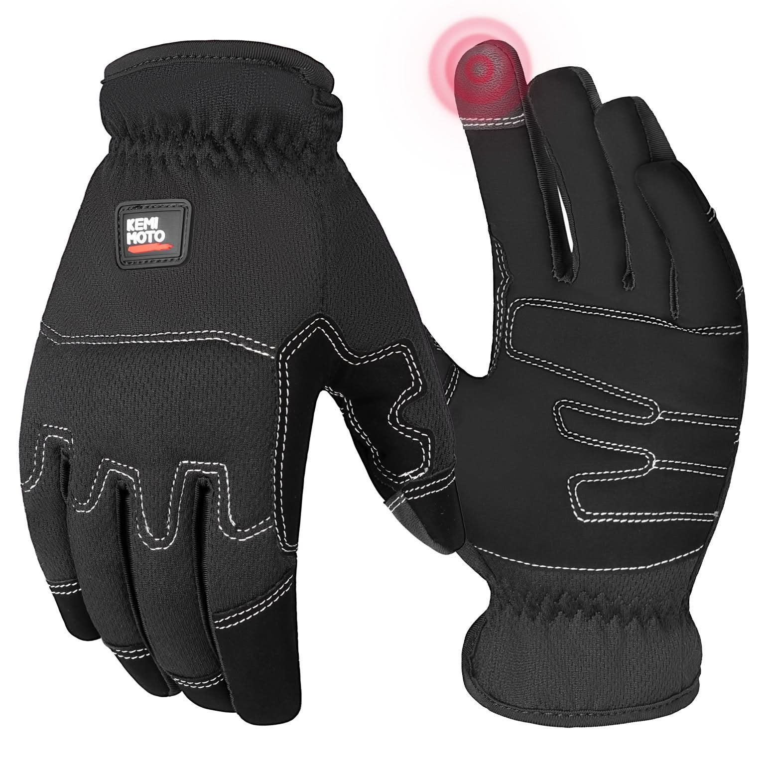 Kemimoto Touchscreen Padded Work Gloves for Men Women Black