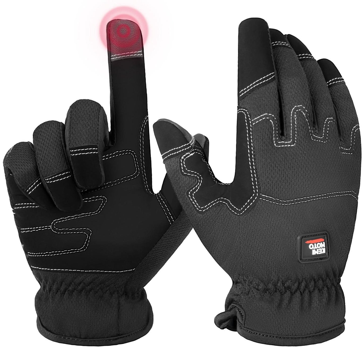 Kemimoto Touchscreen Padded Work Gloves for Men Women Black