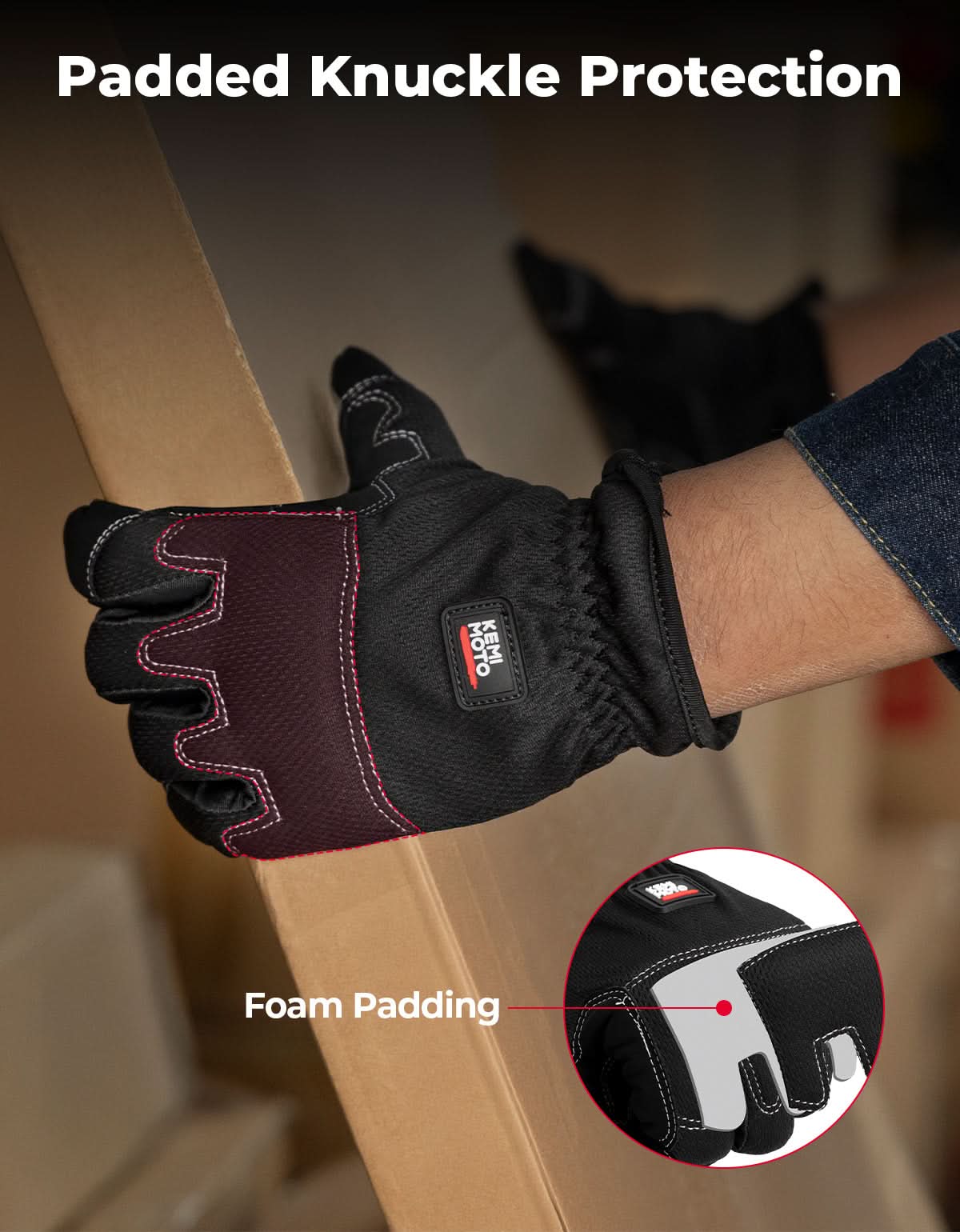 Kemimoto Touchscreen Padded Work Gloves for Men Women Black