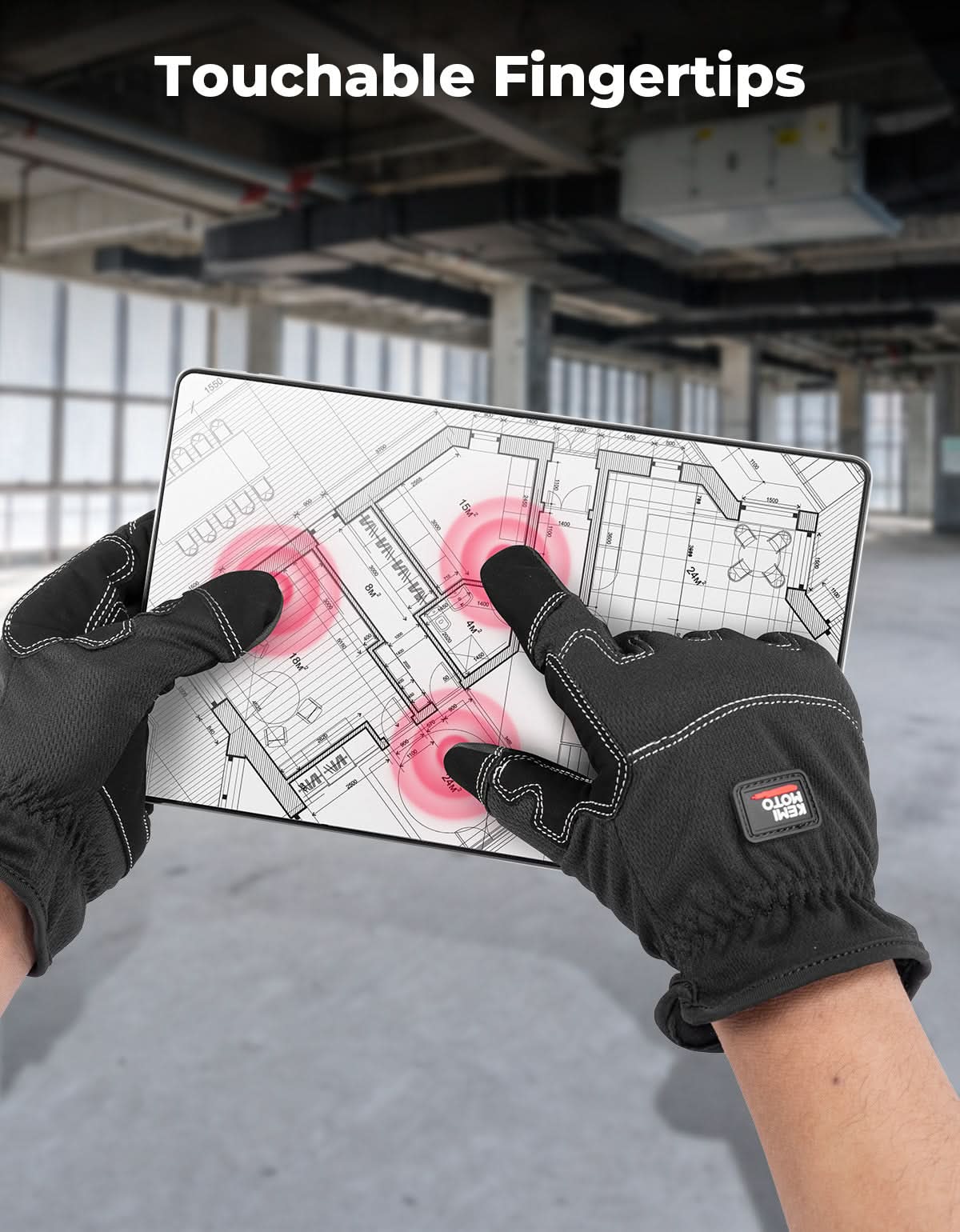 Kemimoto Touchscreen Padded Work Gloves for Men Women Black