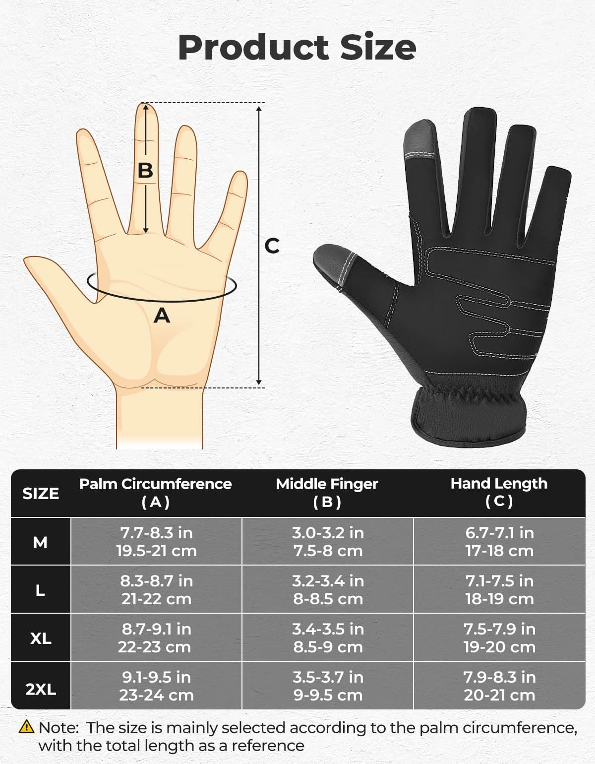 Kemimoto Touchscreen Padded Work Gloves for Men Women Black