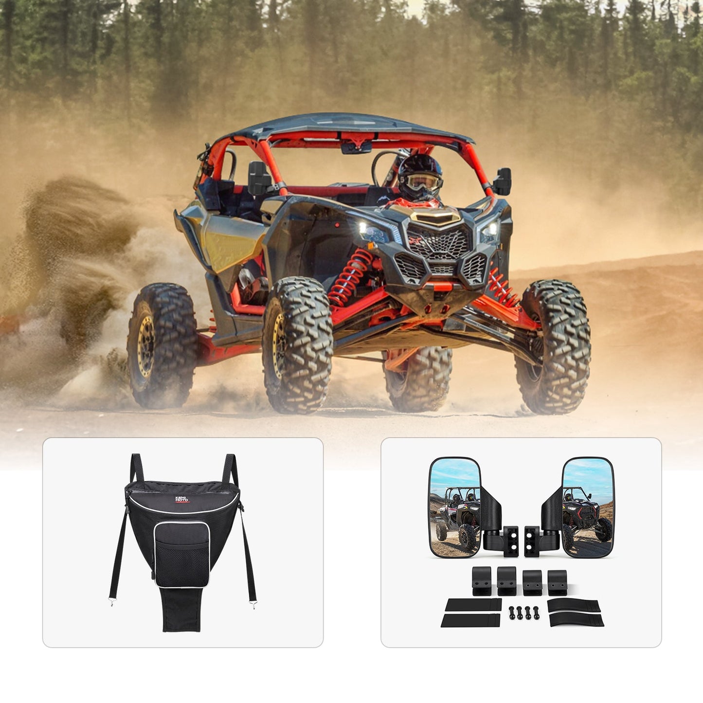 Kemimoto Cab Pack Seat Bag & Mirror for Polaris RZR