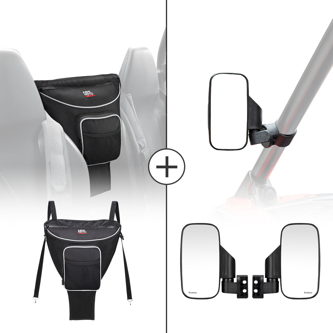 Kemimoto Cab Pack Seat Bag & Side Mirror for Polaris RZR