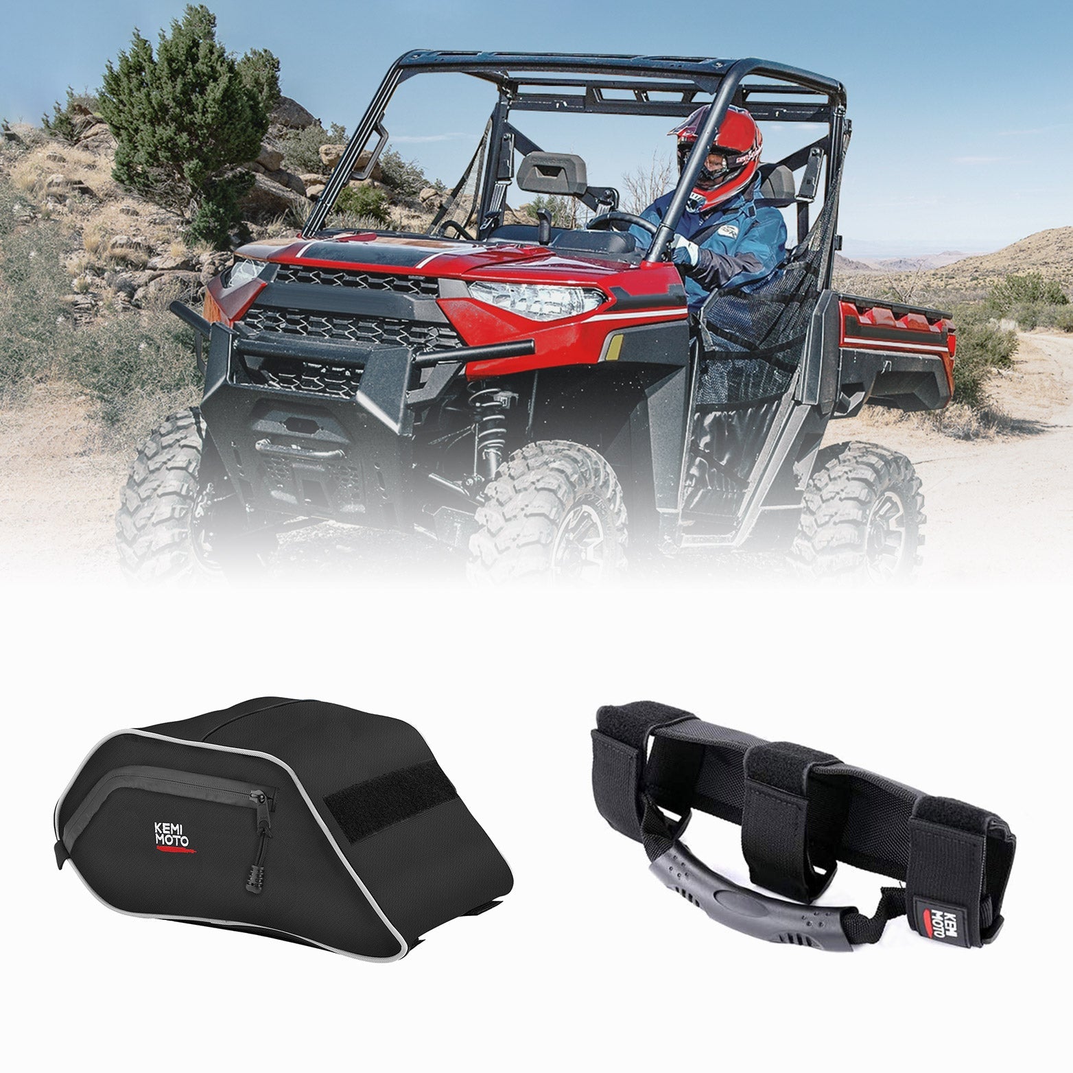 Kemimoto Seats Storage Bag & Grab Handles for Polaris General