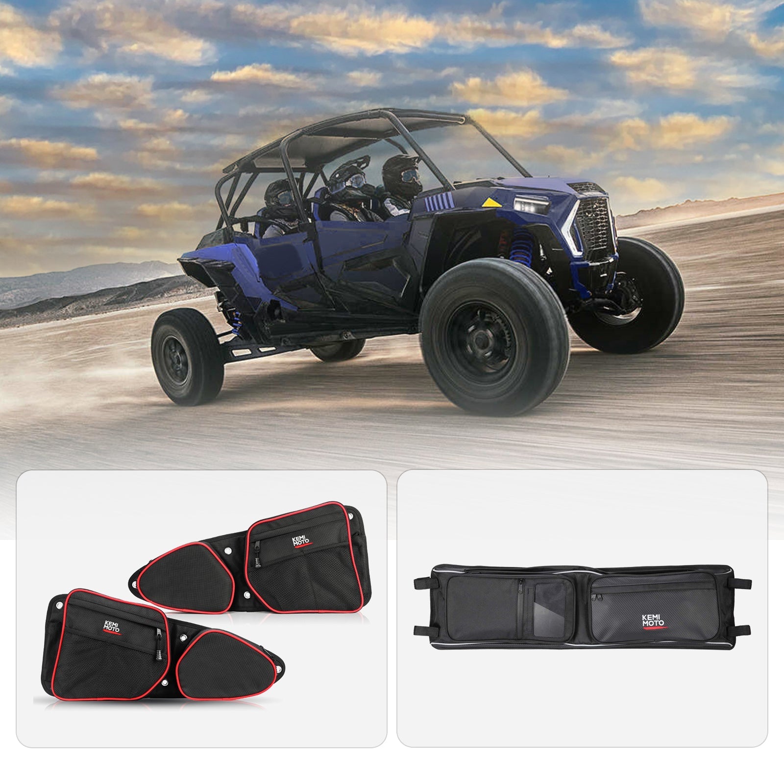 Kemimoto Front Door Roof Storage Bag 1680D Polyester Polaris RZR
