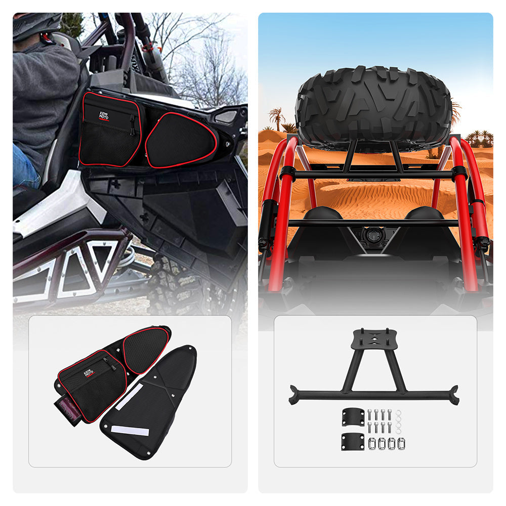 Kemimoto Door Bags & Spare Tire Mount for Polaris RZR