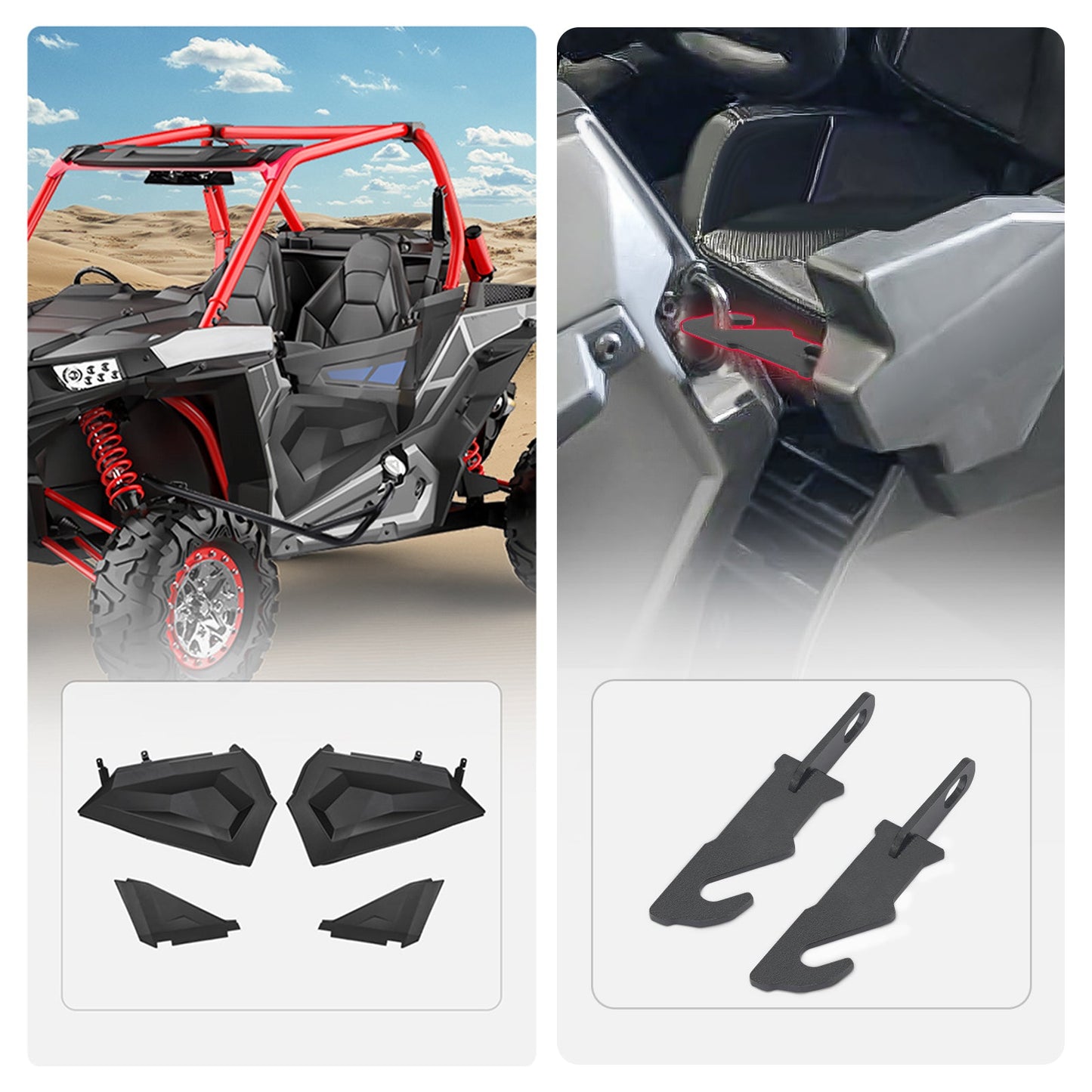 Kemimoto Lower Half Door & Door Latches Extender for Polaris RZR