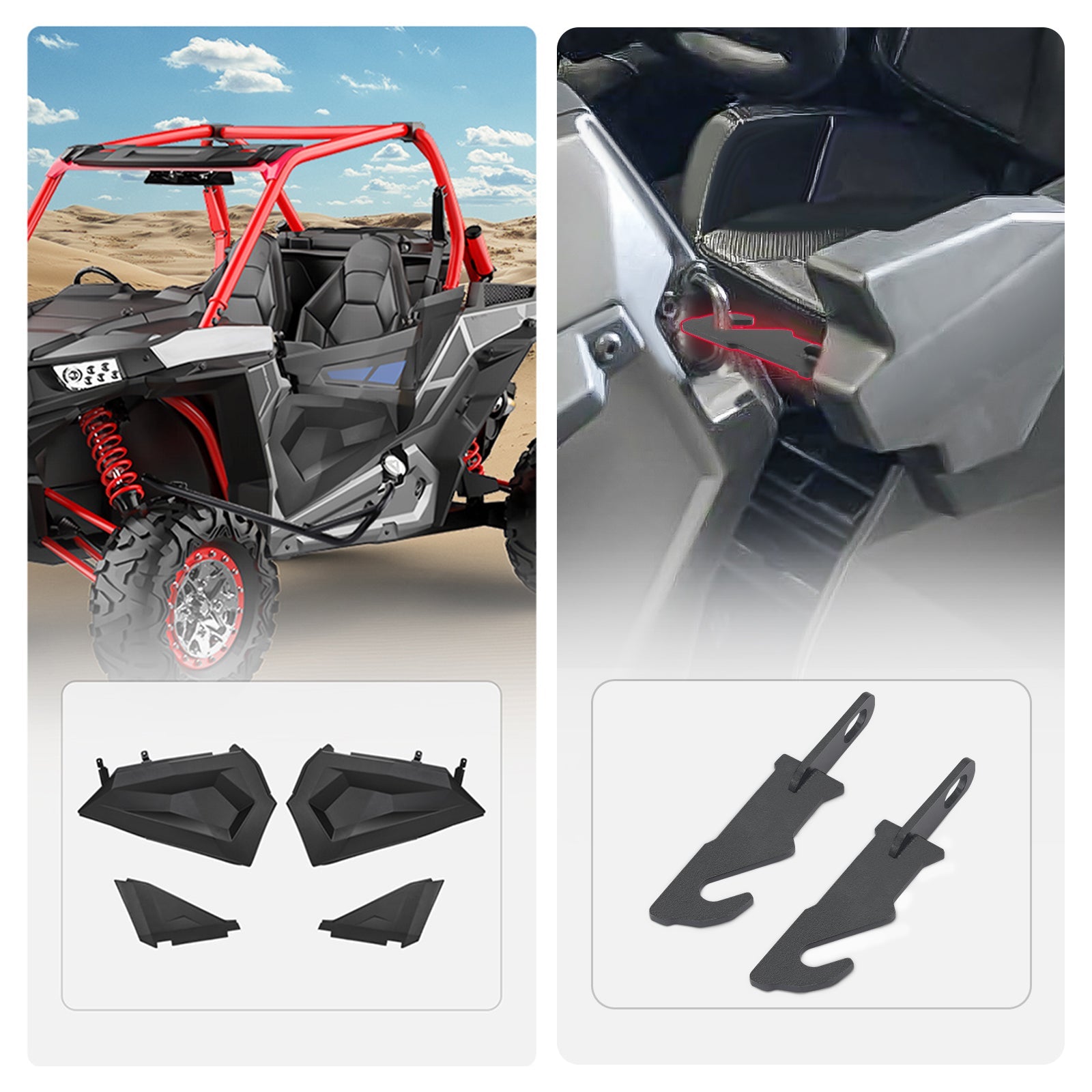 Kemimoto Lower Half Door & Door Latches Extender for Polaris RZR