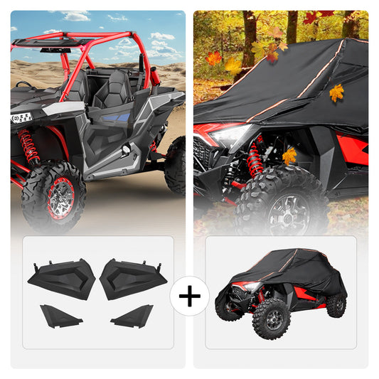 Lower Half Door Inserts Panels & UTV Cover with Reflective Strip for Polaris RZR