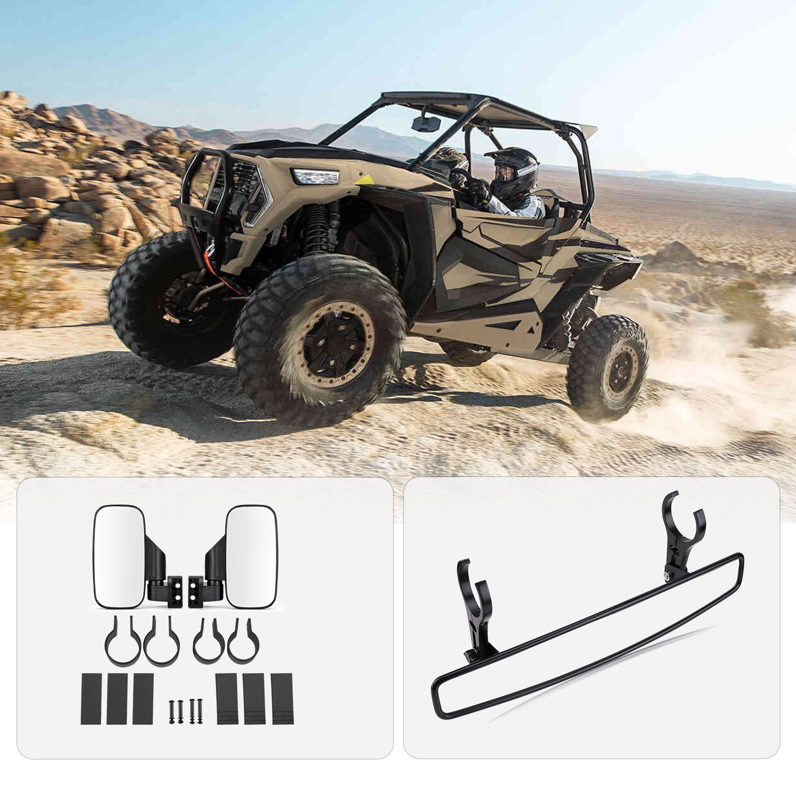 Kemimoto UTV Side View Mirrors and Center Rearview Set
