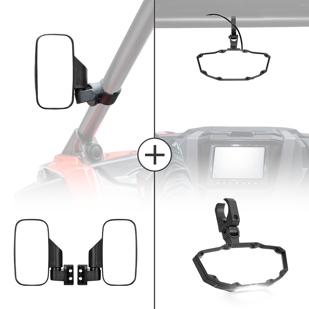 Kemimoto UTV 1.75‑2″ Side View Mirrors and Center Mirror