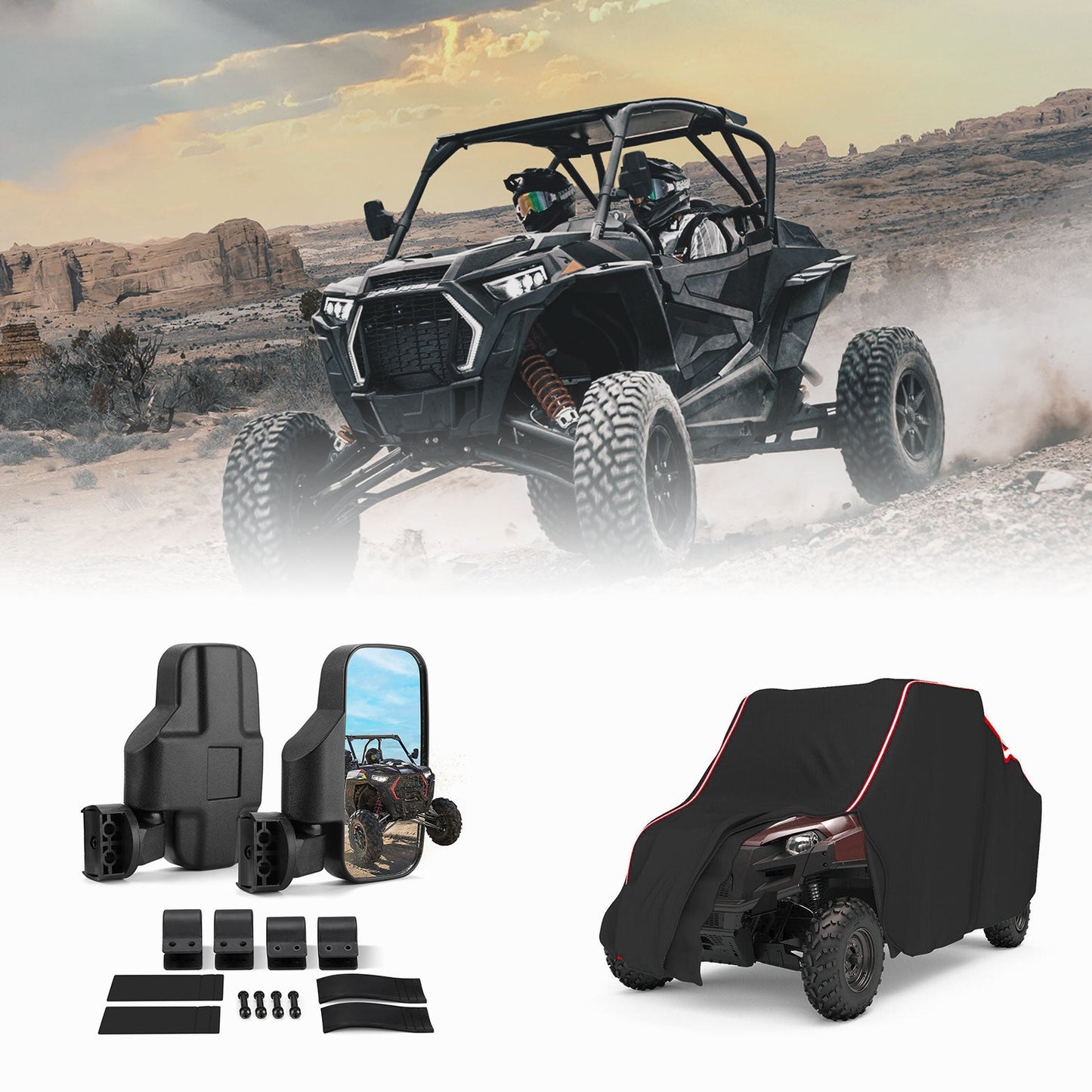 Kemimoto UTV Side View Mirror and Storage Cover for Polaris RZR