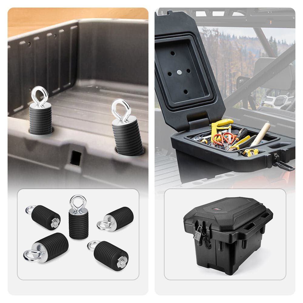 KEMIMOTO Tie Down Anchors & Cargo Box for Polaris Ranger