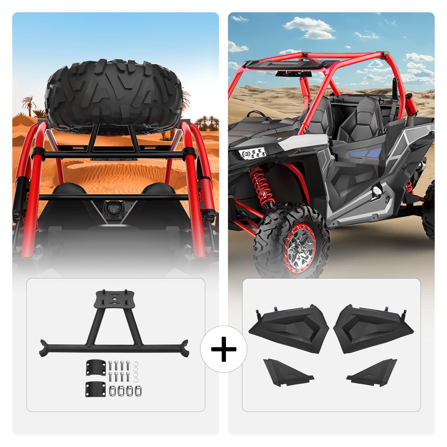Kemimoto Spare Tire Mount & Lower Door Inserts for Polaris RZR