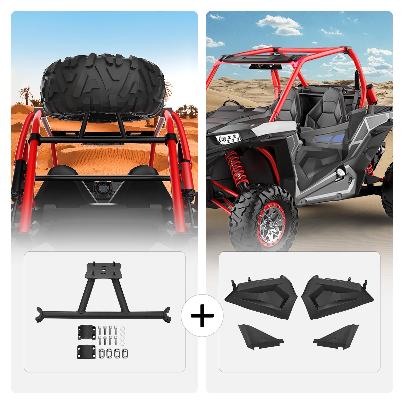 Kemimoto Spare Tire Mount & Lower Door Inserts for Polaris RZR