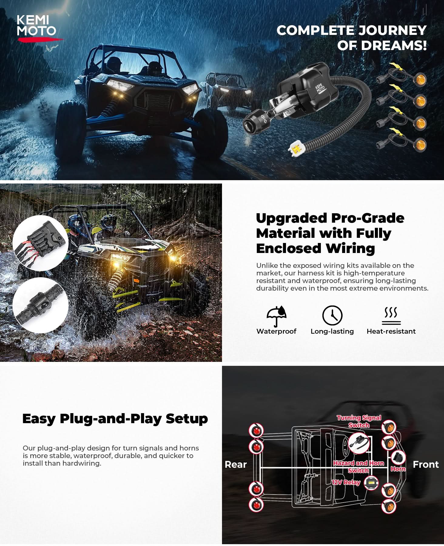 UTV/ATV Universal Turn Signal Kit with Column Switch & Horn