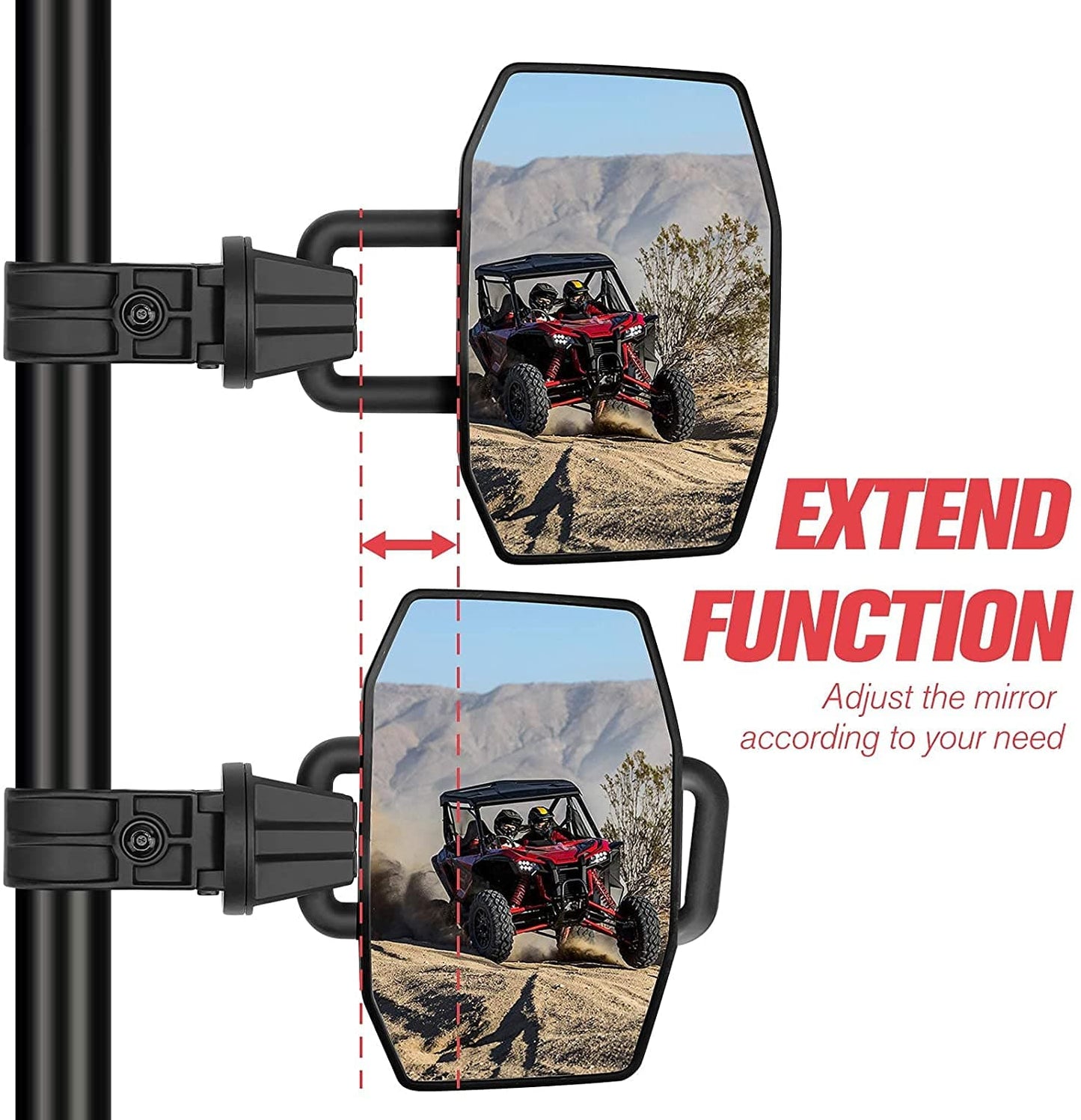 Kemimoto 2-Way Adjustable Side View Mirrors for 1.75‑2.0" Roll Bar