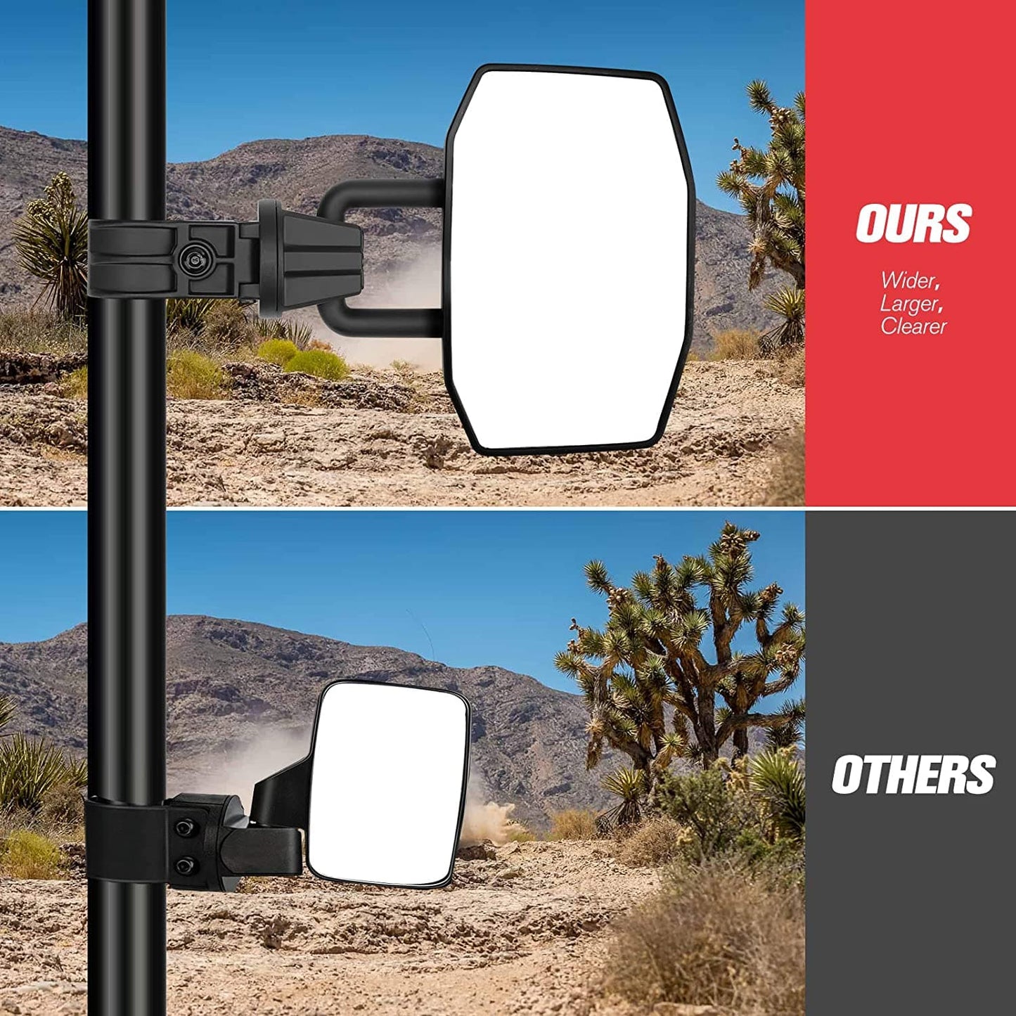 Kemimoto 2-Way Adjustable Side View Mirrors for 1.75‑2.0" Roll Bar