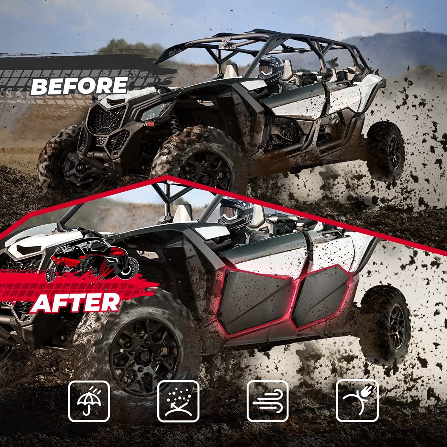 Kemimoto 4pcs Lower Door Panels With Metal Frame